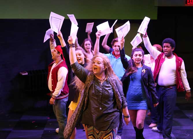 Cast of The Heathers on stage.